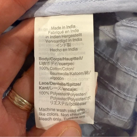 J. Crew NWT Pleated V-Neck Ruffle Sleeve Peplum Blouse Lace Trim Women’s XS Blue - Picture 9 of 10